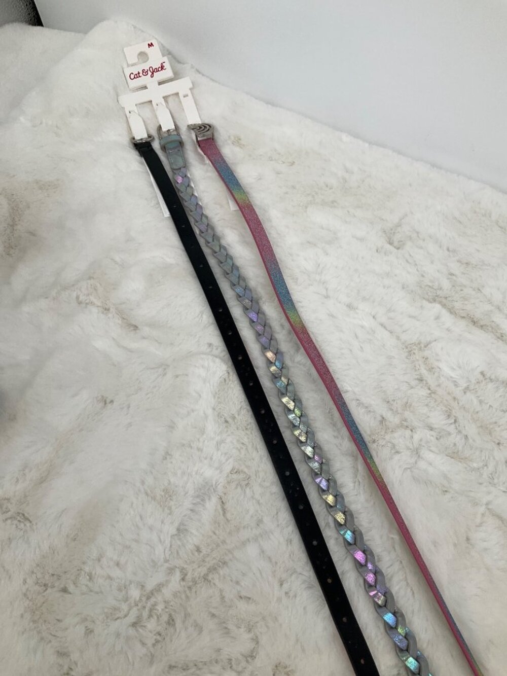 Cat & Jack size Medium 3-piece Adjustable belt set, girl's Glitter, Braided  NEW - Picture 2 of 6